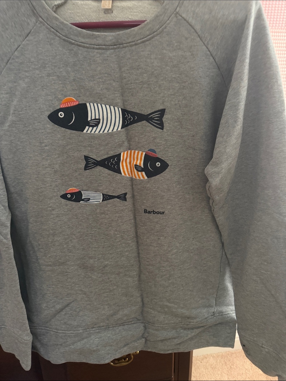 Barbour Grey Sweatshirt with Navy and Orange Fish Motif